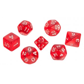 набор из 7 кубиков для ролевых игр (D&D и Pathfinder и др.) (красно-белый, полупрозрачный)