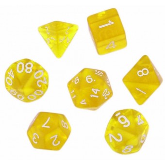 набор из 7 кубиков для ролевых игр (D&D и Pathfinder и др.) (жёлто-белый, полупрозрачный)