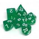 набор из 7 кубиков для ролевых игр (D&D и Pathfinder и др.) (зелёно-белый, полупрозрачный)