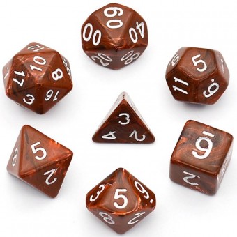 набор из 7 кубиков для ролевых игр (D&D и Pathfinder и др.) (коричнево-белый, мраморный)