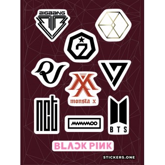 стикеры Stickers.one: K-POP Logos / Логотипы K-POP групп (листа А5)