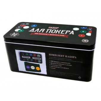 Покерный набор Фабрика Игр на 200 фишек с номиналом в жестяной коробке